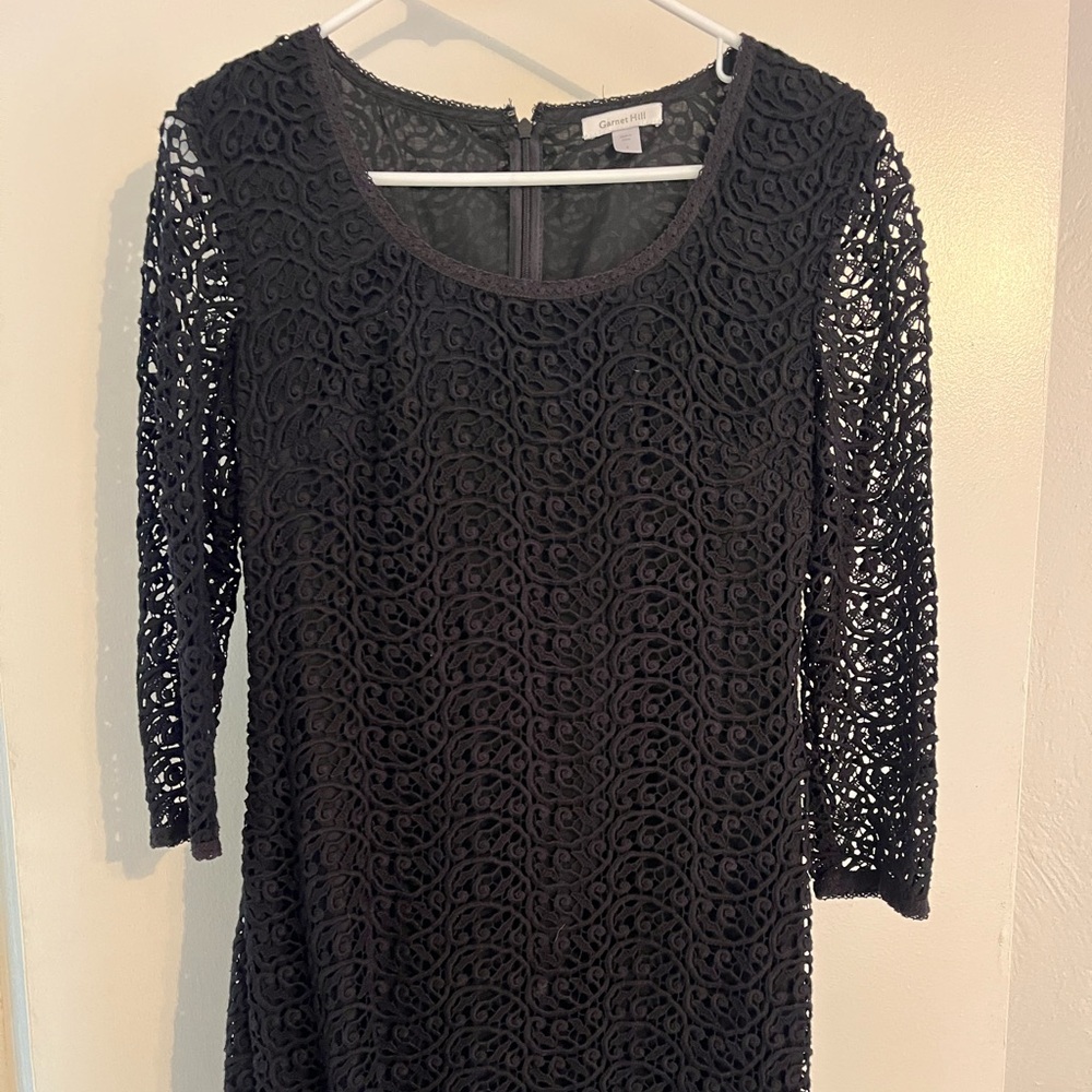 Garnet Hill Black Lace Long-Sleeve Sheath Dress